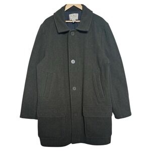 LL Bean 100% Wool Coat Quilted Lining Insulated Zip Mens XL Tall Green